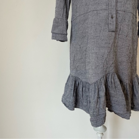HALSTON HERITAGE Flounced Front-Button Heather Gray Cotton Wool Shirt Dress Sz 4 - Picture 6 of 11